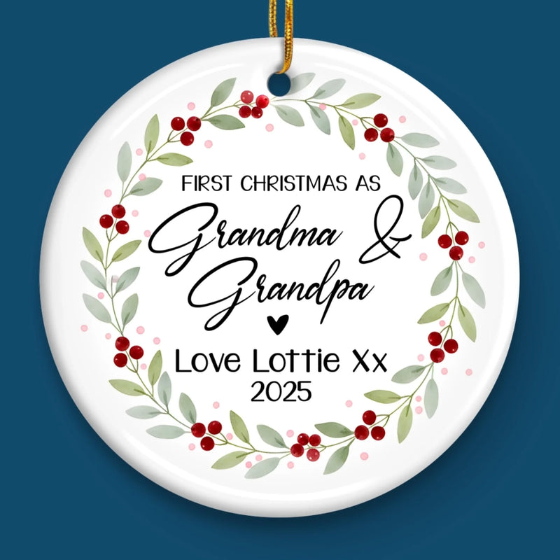 Custom First Christmas as Grandparents Ceramic Ornament - Personalized Christmas Birthday Gifts For Grandparents, New Grandparents, Ornament From Grandchild, New Baby Ornament - Officially Grand This Christmas