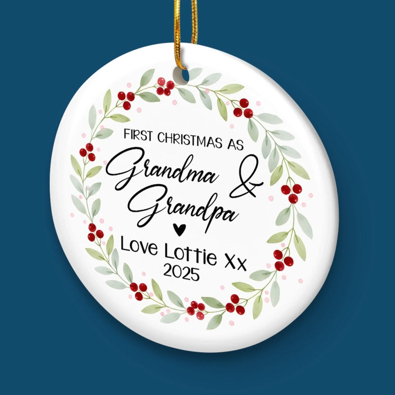 Custom First Christmas as Grandparents Ceramic Ornament - Personalized Christmas Birthday Gifts For Grandparents, New Grandparents, Ornament From Grandchild, New Baby Ornament - Officially Grand This Christmas