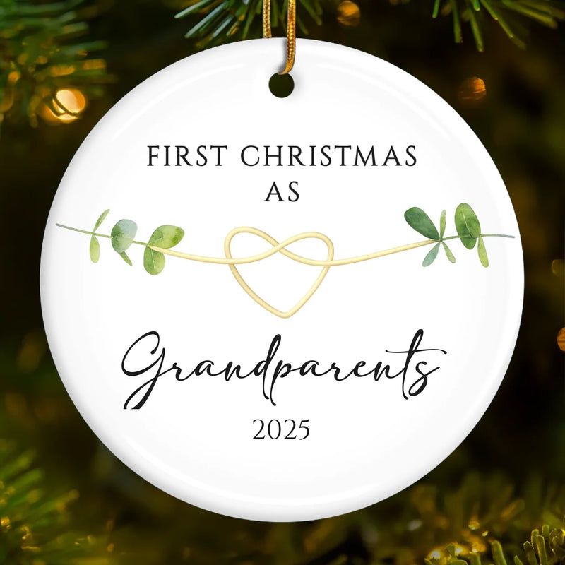 Custom Baby's First Christmas Grandparents Ceramic Ornament - Personalized Christmas Birthday Gifts For First Time Grandparents, Future Grandpa and Grandma, Family - Grandbaby’s First Christmas Joy