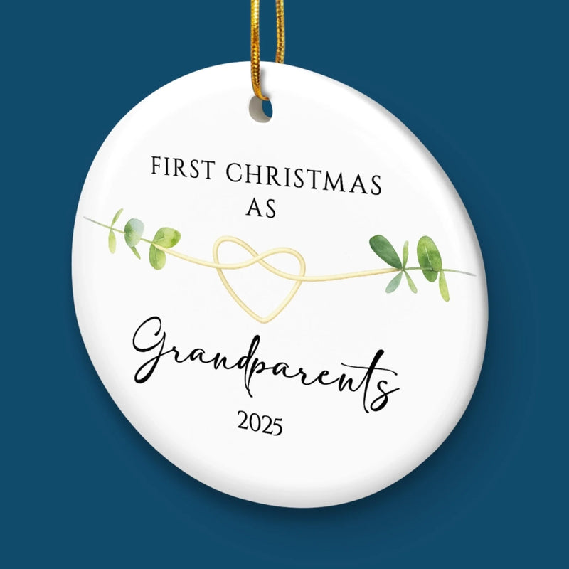 Custom Baby's First Christmas Grandparents Ceramic Ornament - Personalized Christmas Birthday Gifts For First Time Grandparents, Future Grandpa and Grandma, Family - Grandbaby’s First Christmas Joy