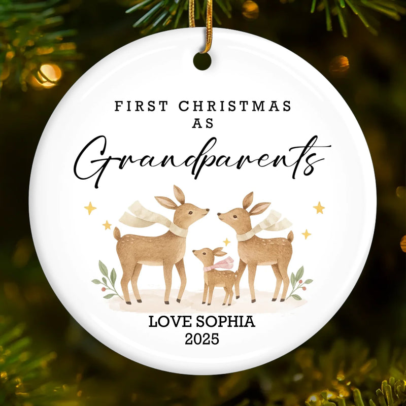 Custom Baby's First Christmas Grandparents Ceramic Ornament - Personalized Christmas Birthday Gifts For First Time Grandparents, Future Grandpa and Grandma, Family - New Little Christmas Miracle