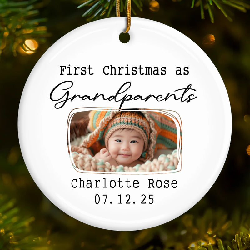Custom Baby's First Christmas Grandparents Ceramic Ornament - Personalized Christmas Birthday Gifts For First Time Grandparents, Future Grandpa and Grandma, Family  - Grandma And Grandpa Season