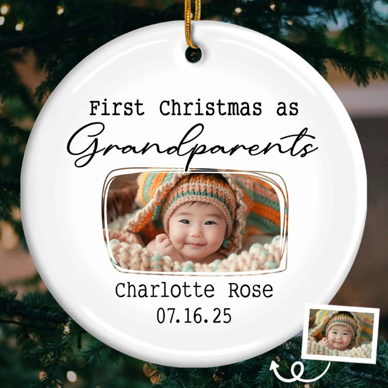 Custom Baby's First Christmas Grandparents Ceramic Ornament - Personalized Christmas Birthday Gifts For First Time Grandparents, Future Grandpa and Grandma, Family  - Grandma And Grandpa Season