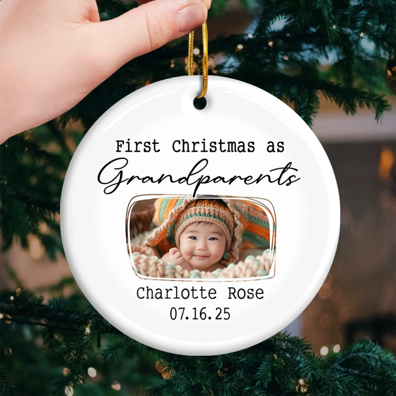 Custom Baby's First Christmas Grandparents Ceramic Ornament - Personalized Christmas Birthday Gifts For First Time Grandparents, Future Grandpa and Grandma, Family  - Grandma And Grandpa Season