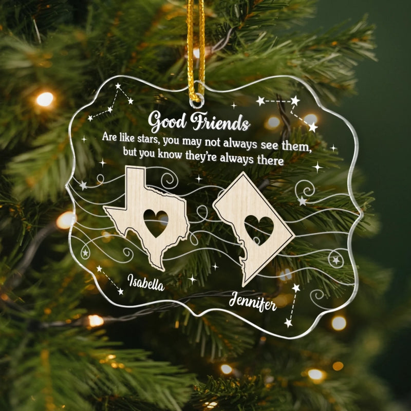 Custom Long Distance Acrylic Ornament - Personalized Best Friend Christmas Birthday Gifts For Women, Besties, Sisters, BFF - Apart By Miles Bound By Love