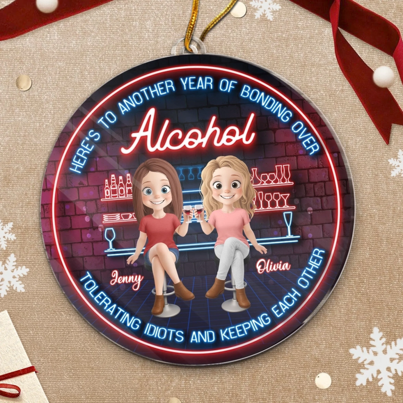 Custom Acrylic Ornament - Personalized Best Friend Christmas Birthday Gifts For Women, Besties, Sisters, BFF - Cheers To Our Merry Moments