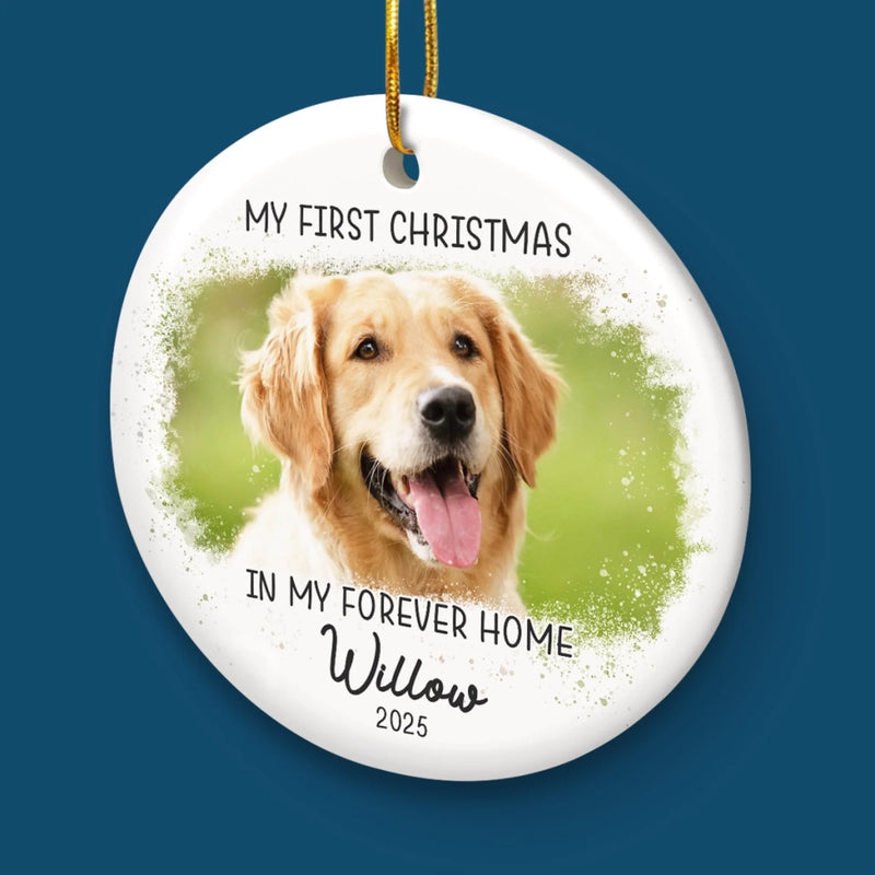 Custom Photo First Christmas Pet Ceramic Ornament - Personalized Christmas Birthday Gifts For Dog Lovers, Cat Lovers, Pet Dad And Mom, New Pet Ornament - First Christmas With Fur Baby