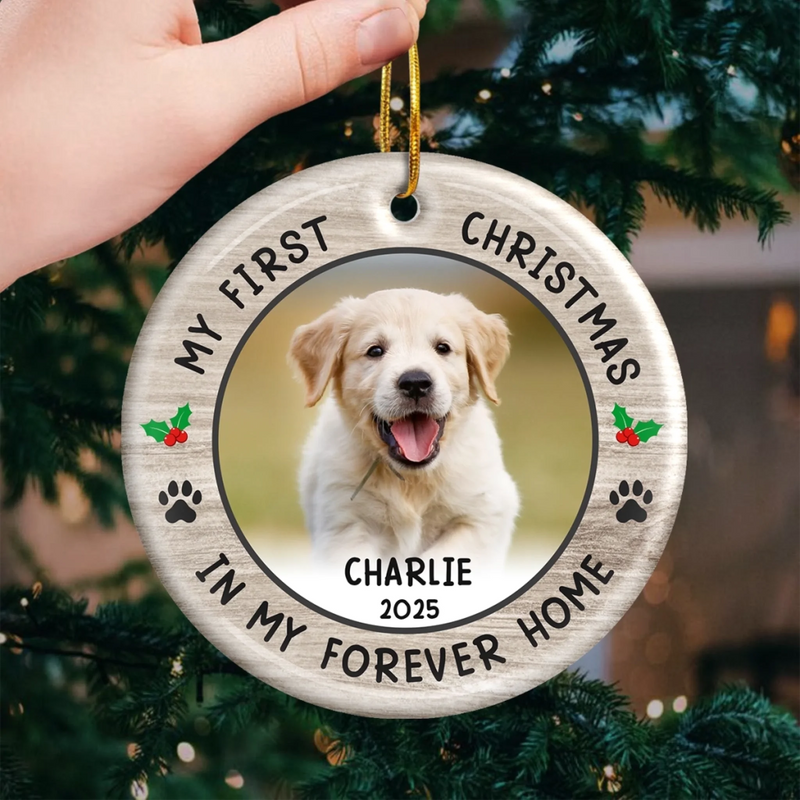 Custom Photo First Christmas Pet Ceramic Ornament - Personalized Christmas Birthday Gifts For Dog Lovers, Cat Lovers, Pet Dad And Mom, New Pet Ornament - New Pawprints This Christmas