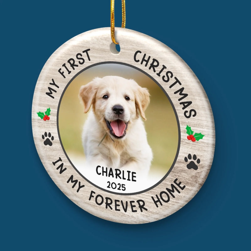 Custom Photo First Christmas Pet Ceramic Ornament - Personalized Christmas Birthday Gifts For Dog Lovers, Cat Lovers, Pet Dad And Mom, New Pet Ornament - New Pawprints This Christmas