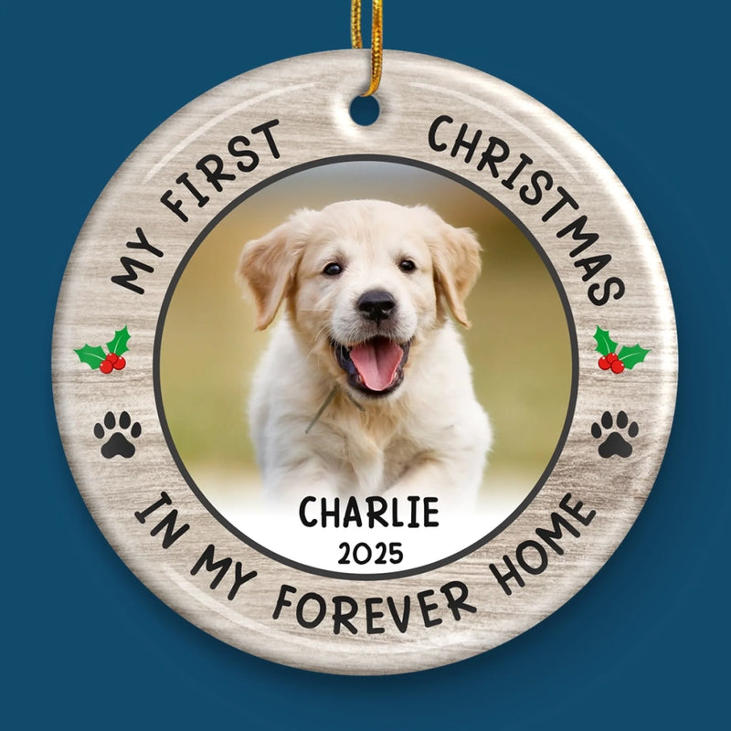 Custom Photo First Christmas Pet Ceramic Ornament - Personalized Christmas Birthday Gifts For Dog Lovers, Cat Lovers, Pet Dad And Mom, New Pet Ornament - New Pawprints This Christmas