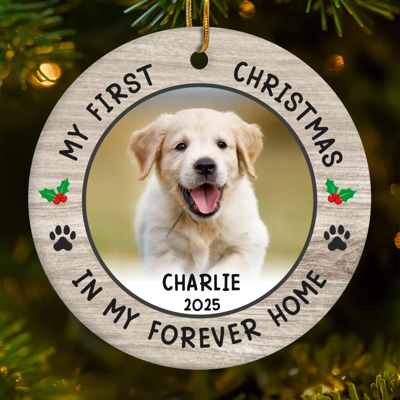 Custom Photo First Christmas Pet Ceramic Ornament - Personalized Christmas Birthday Gifts For Dog Lovers, Cat Lovers, Pet Dad And Mom, New Pet Ornament - New Pawprints This Christmas