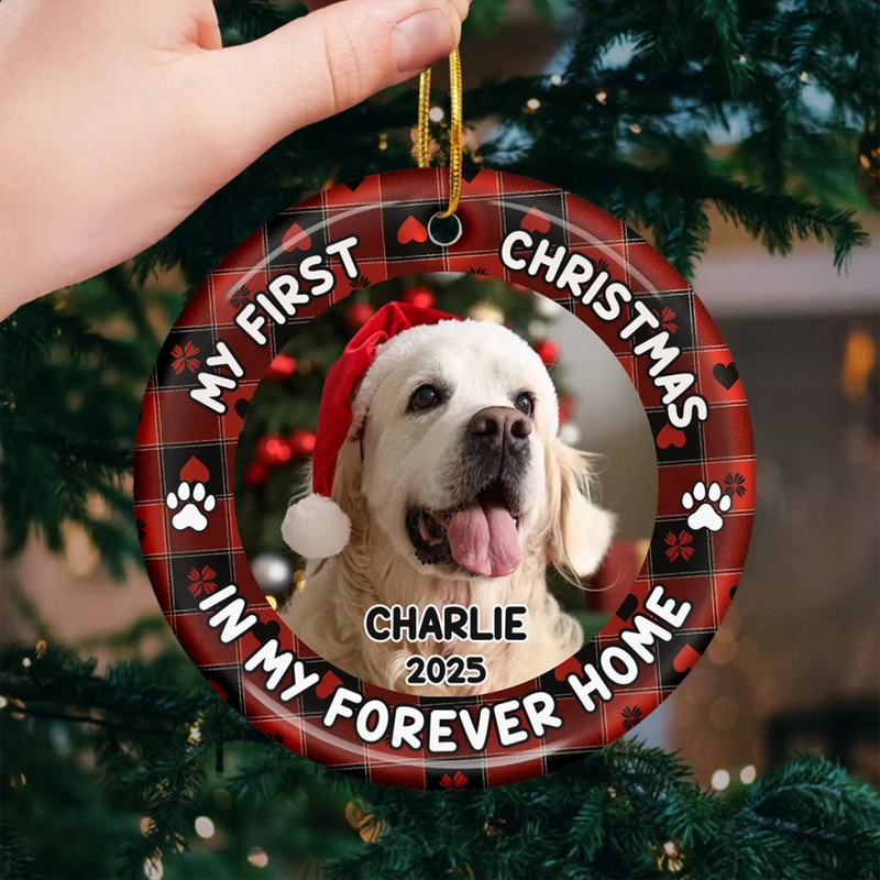 Custom Photo First Christmas Pet Ceramic Ornament - Personalized Christmas Birthday Gifts For Dog Lovers, Cat Lovers, Pet Dad And Mom, New Pet Ornament - Officially A Pet Parent