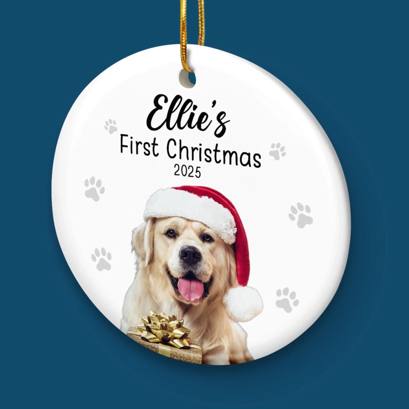 Custom Photo First Christmas Pet Ceramic Ornament - Personalized Christmas Birthday Gifts For Dog Lovers, Cat Lovers, Pet Dad And Mom, New Pet Ornament - Our First Fur Christmas