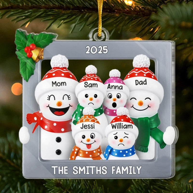 Custom Snowman Acrylic Ornament - Personalized Christmas Birthday Gifts For Mom, Dad, Brother, Sister, Kids - Family Melts The Cold