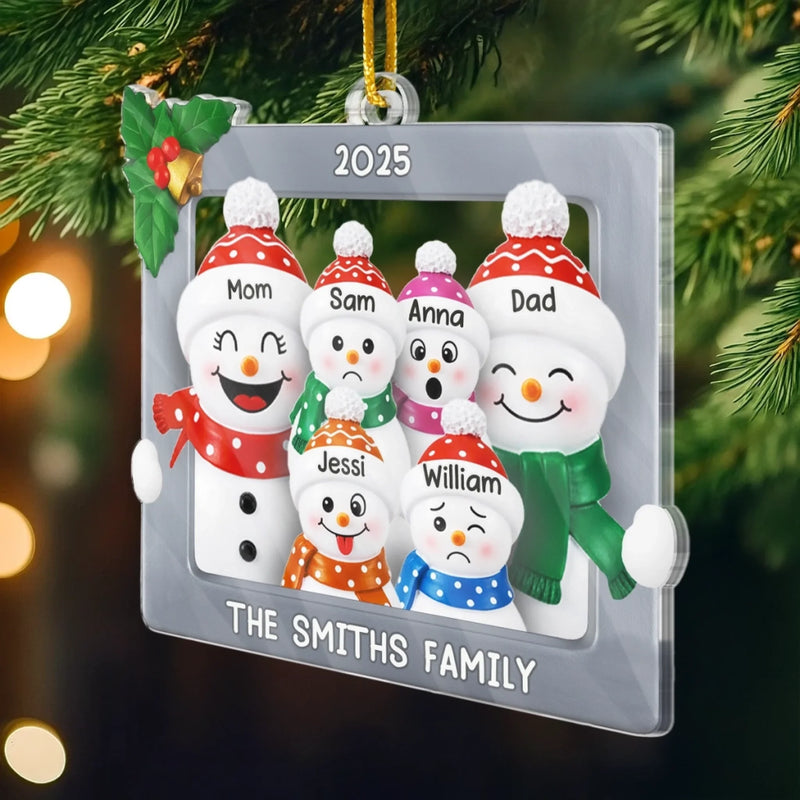 Custom Snowman Acrylic Ornament - Personalized Christmas Birthday Gifts For Mom, Dad, Brother, Sister, Kids - Family Melts The Cold