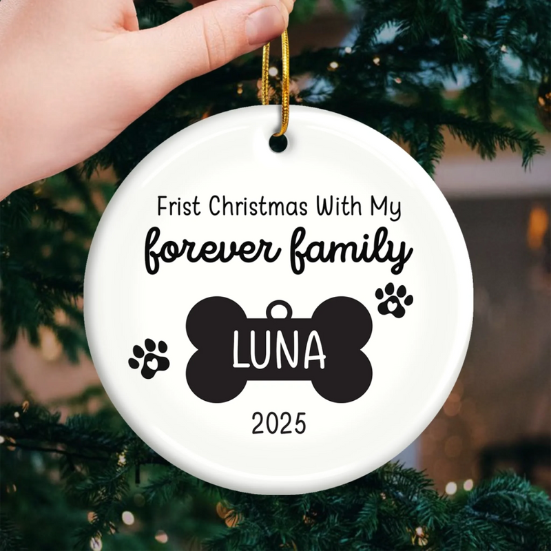 Custom First Christmas Pet Ceramic Ornament - Personalized Christmas Birthday Gifts For Dog Lovers, Cat Lovers, Pet Dad And Mom, New Pet Ornament - New Fur In Family