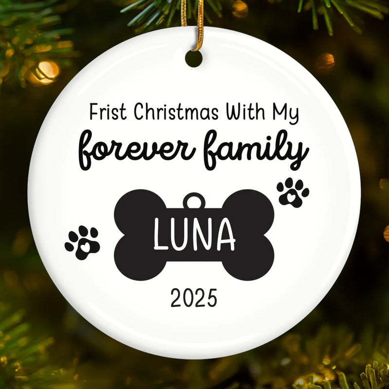 Custom First Christmas Pet Ceramic Ornament - Personalized Christmas Birthday Gifts For Dog Lovers, Cat Lovers, Pet Dad And Mom, New Pet Ornament - New Fur In Family