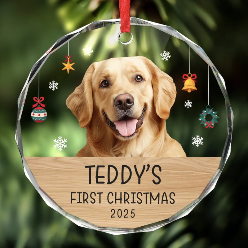 Custom Photo First Christmas Pet Glass Ornament - Personalized Christmas Birthday Gifts For Dog Lovers, Cat Lovers, Pet Dad And Mom, New Pet Ornament - Paw-Fect Christmas Begin
