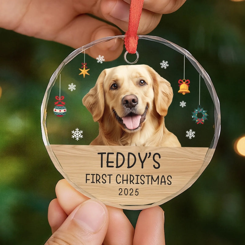 Custom Photo First Christmas Pet Glass Ornament - Personalized Christmas Birthday Gifts For Dog Lovers, Cat Lovers, Pet Dad And Mom, New Pet Ornament - Paw-Fect Christmas Begin