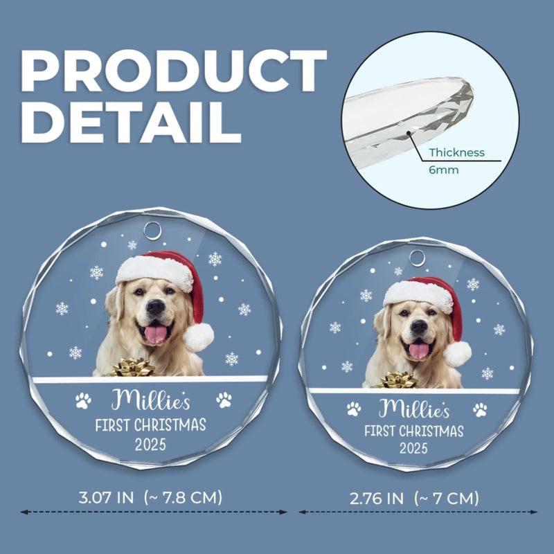 Custom Photo First Christmas Pet Glass Ornament - Personalized Christmas Birthday Gifts For Dog Lovers, Cat Lovers, Pet Dad And Mom, New Pet Ornament - New Paws New Joy