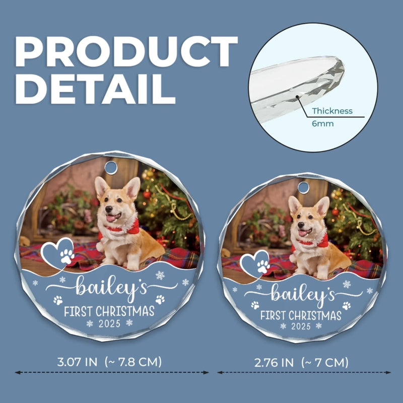 Custom Photo First Christmas Pet Glass Ornament - Personalized Christmas Birthday Gifts For Dog Lovers, Cat Lovers, Pet Dad And Mom, New Pet Ornament - Santa’s New Pup Helper