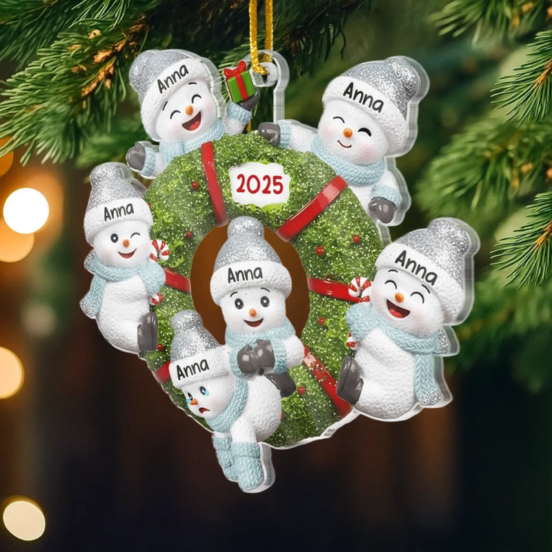 Custom Snowman Family Acrylic Ornament - Personalized Christmas Birthday Gifts For Family, Mom, Dad, Brother, Sister, Kids - Our Frosty Little Family