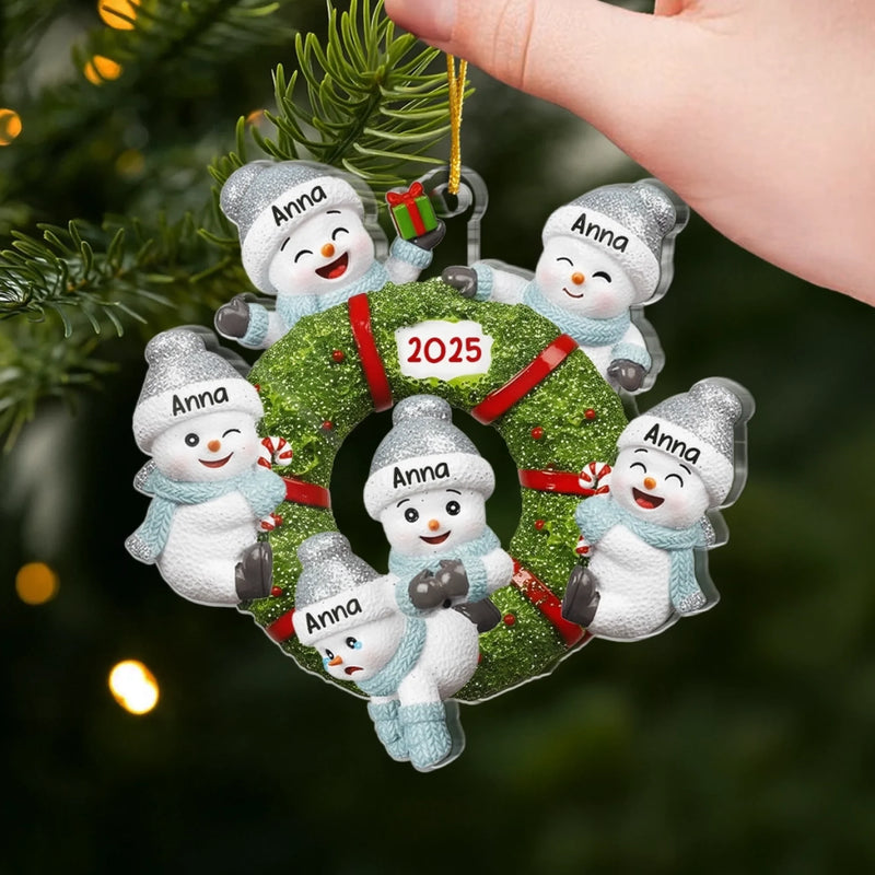 Custom Snowman Family Acrylic Ornament - Personalized Christmas Birthday Gifts For Family, Mom, Dad, Brother, Sister, Kids - Our Frosty Little Family