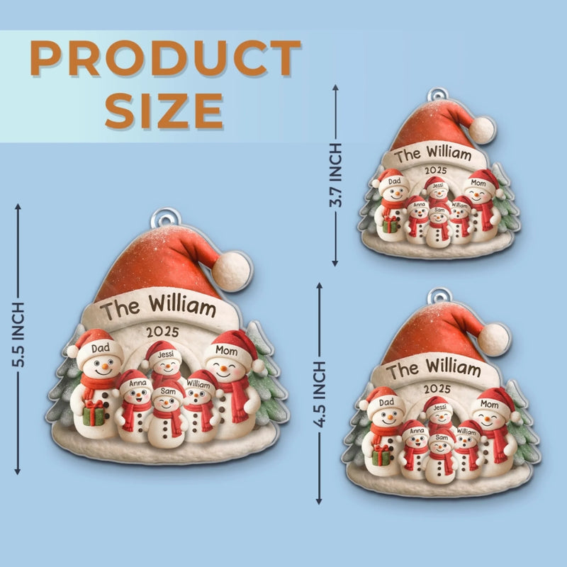 Custom Snowman Family Acrylic Ornament - Personalized Christmas Birthday Gifts For Mom, Dad, Brother, Sister, Kids - Love Melts The Coldest Snow
