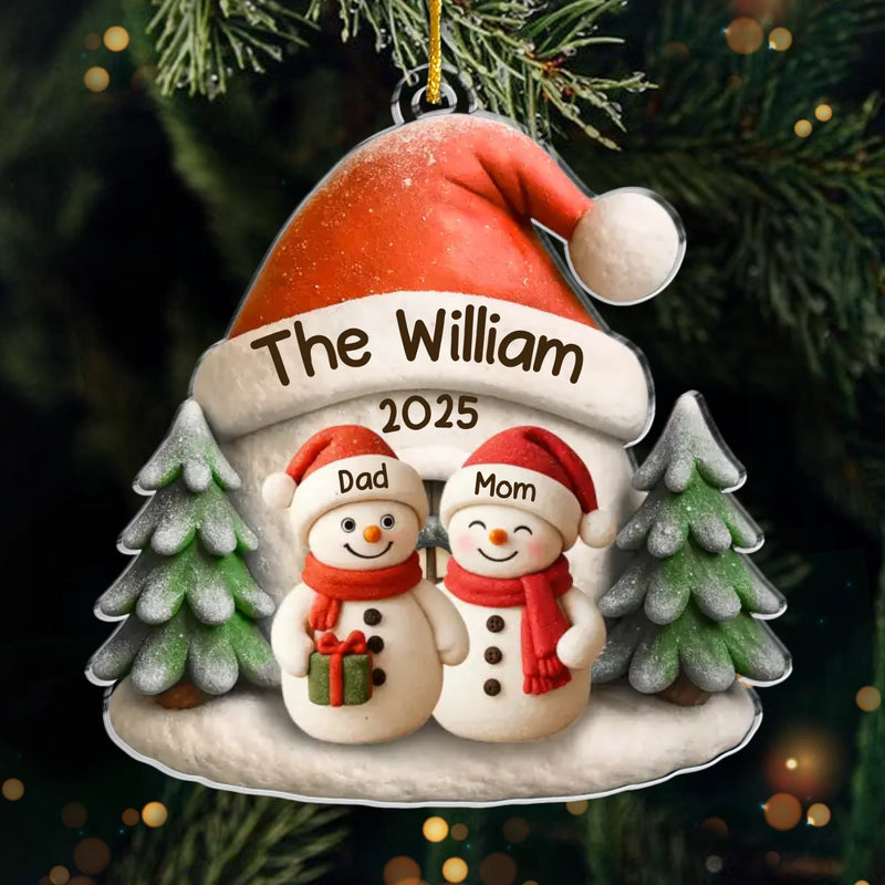 Custom Snowman Family Acrylic Ornament - Personalized Christmas Birthday Gifts For Mom, Dad, Brother, Sister, Kids - Love Melts The Coldest Snow