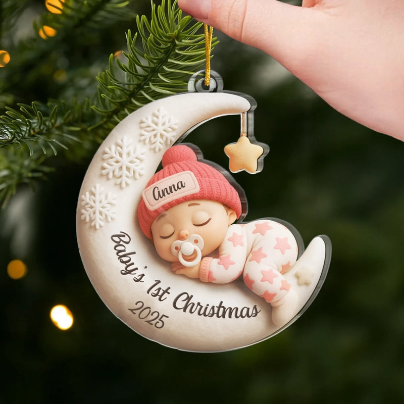 Custom First Christmas Acrylic Ornament - Personalized Christmas Baby Shower, Gender Reveal Gifts For New Moms, New Dads, New Parents - Love Born This Year
