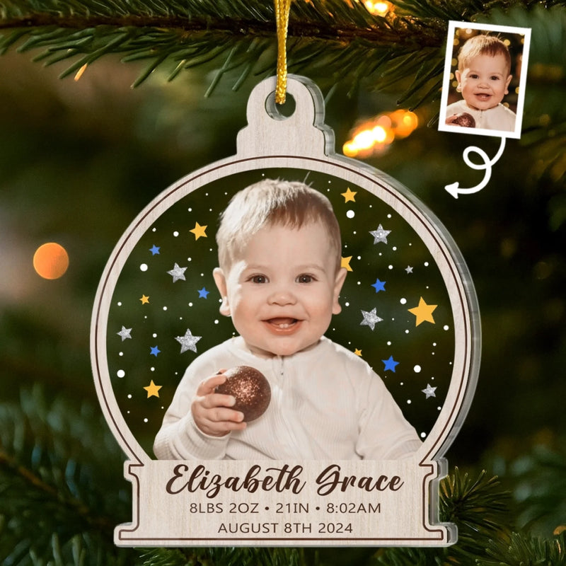 Custom First Christmas Acrylic Ornament - Personalized Christmas Baby Shower, Gender Reveal Gifts For New Moms, New Dads, New Parents - Grateful For This Miracle