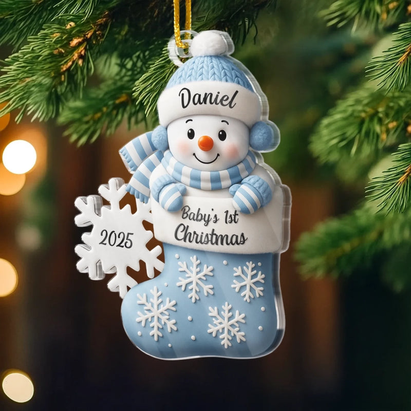 Custom First Christmas Acrylic Ornament - Personalized Christmas Baby Shower, Gender Reveal Gifts For New Moms, New Dads, New Parents - Little Heart Big Joy