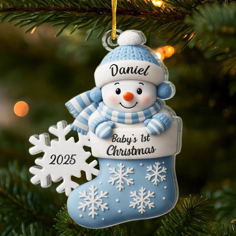 Custom First Christmas Acrylic Ornament - Personalized Christmas Baby Shower, Gender Reveal Gifts For New Moms, New Dads, New Parents - Little Heart Big Joy