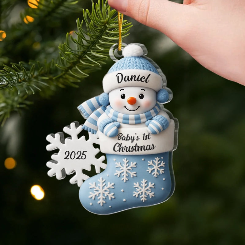 Custom First Christmas Acrylic Ornament - Personalized Christmas Baby Shower, Gender Reveal Gifts For New Moms, New Dads, New Parents - Little Heart Big Joy