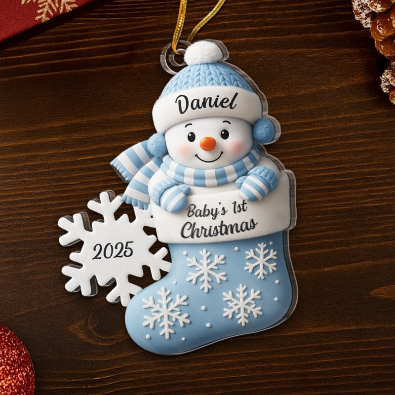 Custom First Christmas Acrylic Ornament - Personalized Christmas Baby Shower, Gender Reveal Gifts For New Moms, New Dads, New Parents - Little Heart Big Joy