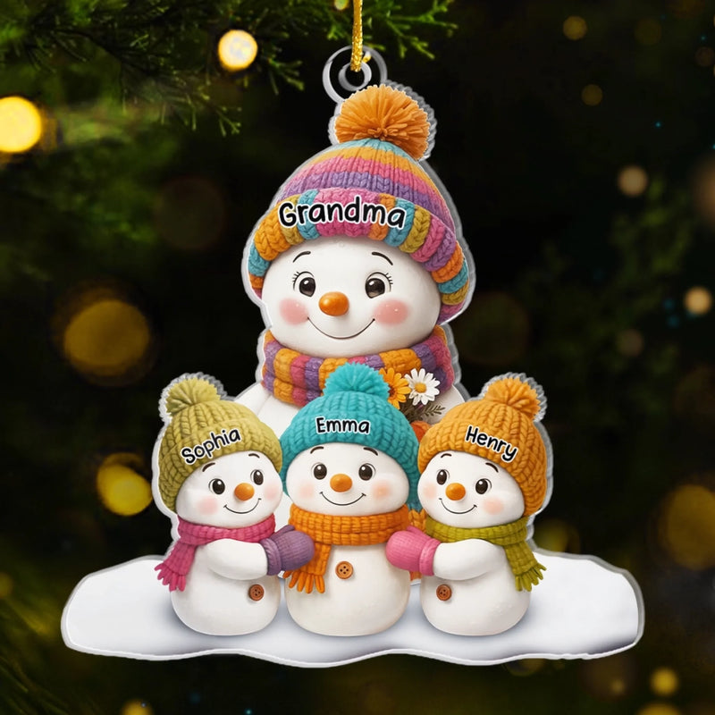 Custom Snowman Acrylic Ornament - Personalized Christmas Birthday Gifts For Mom, Grandma - Joy Found In Family