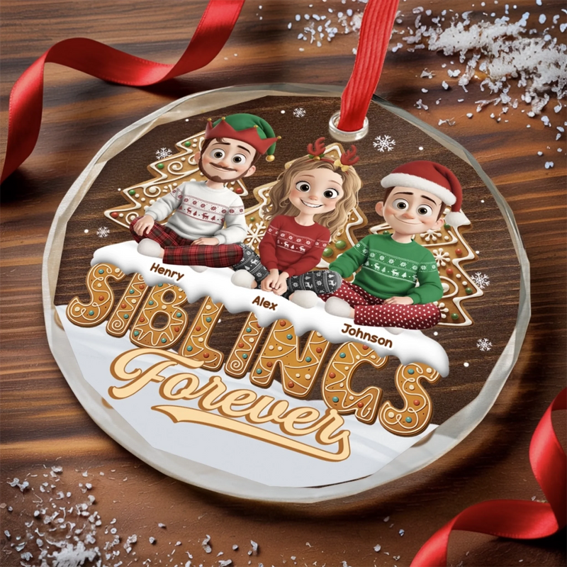 Custom Circle Glass Ornament - Personalized Christmas Birthday Gifts For Brother, Sister - Linked By Love