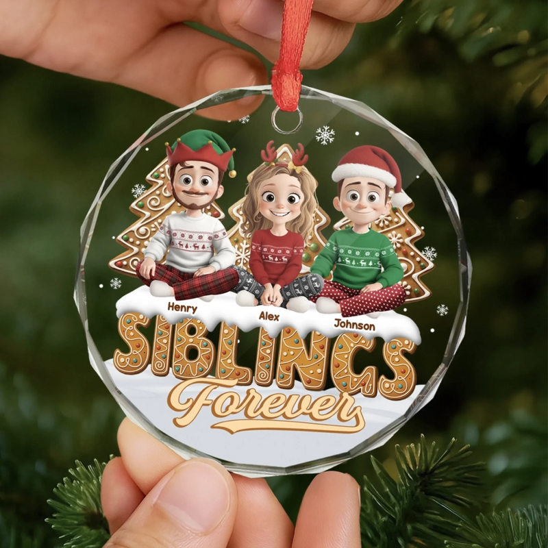 Custom Circle Glass Ornament - Personalized Christmas Birthday Gifts For Brother, Sister - Linked By Love