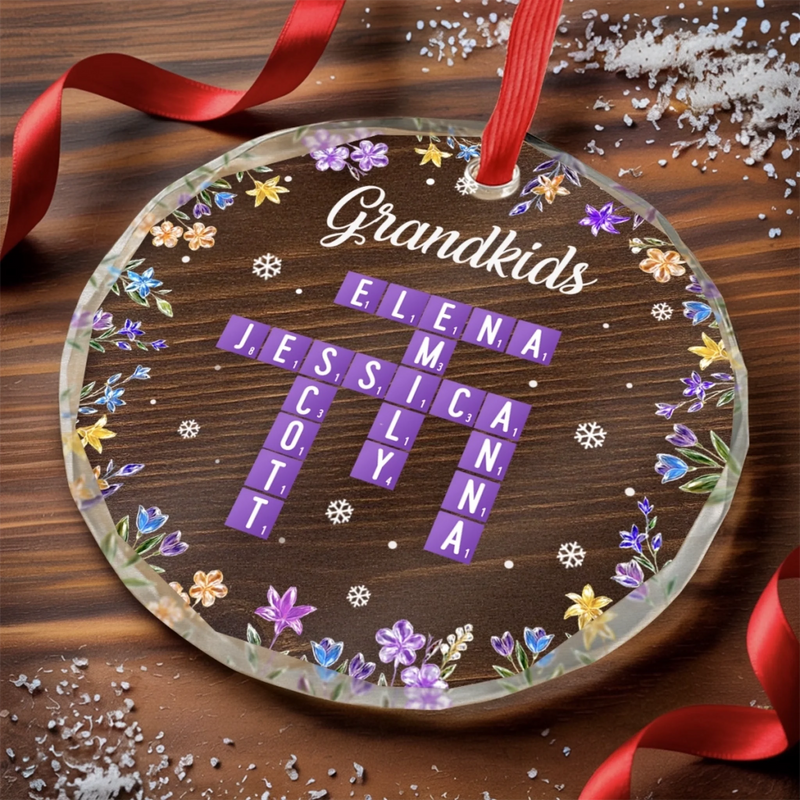 Custom Scrabble Circle Glass Ornament -   Personalized Christmas Birthday Gifts For Mom, Dad, Brother, Sister, Kids - Home Is Where Joy Grows