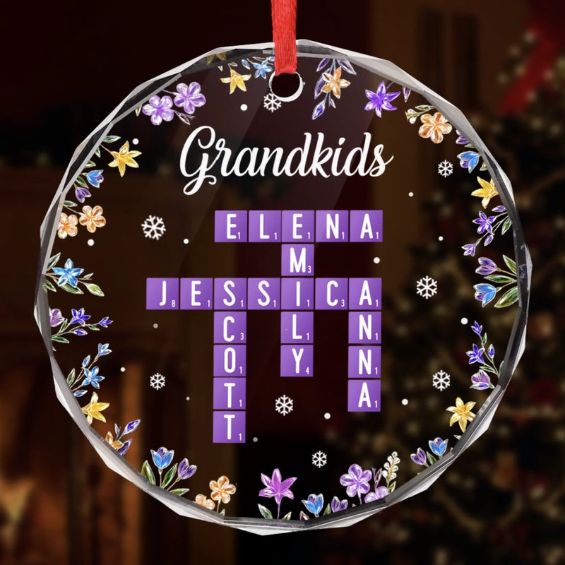 Custom Scrabble Circle Glass Ornament -   Personalized Christmas Birthday Gifts For Mom, Dad, Brother, Sister, Kids - Home Is Where Joy Grows