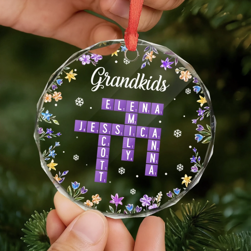 Custom Scrabble Circle Glass Ornament -   Personalized Christmas Birthday Gifts For Mom, Dad, Brother, Sister, Kids - Home Is Where Joy Grows