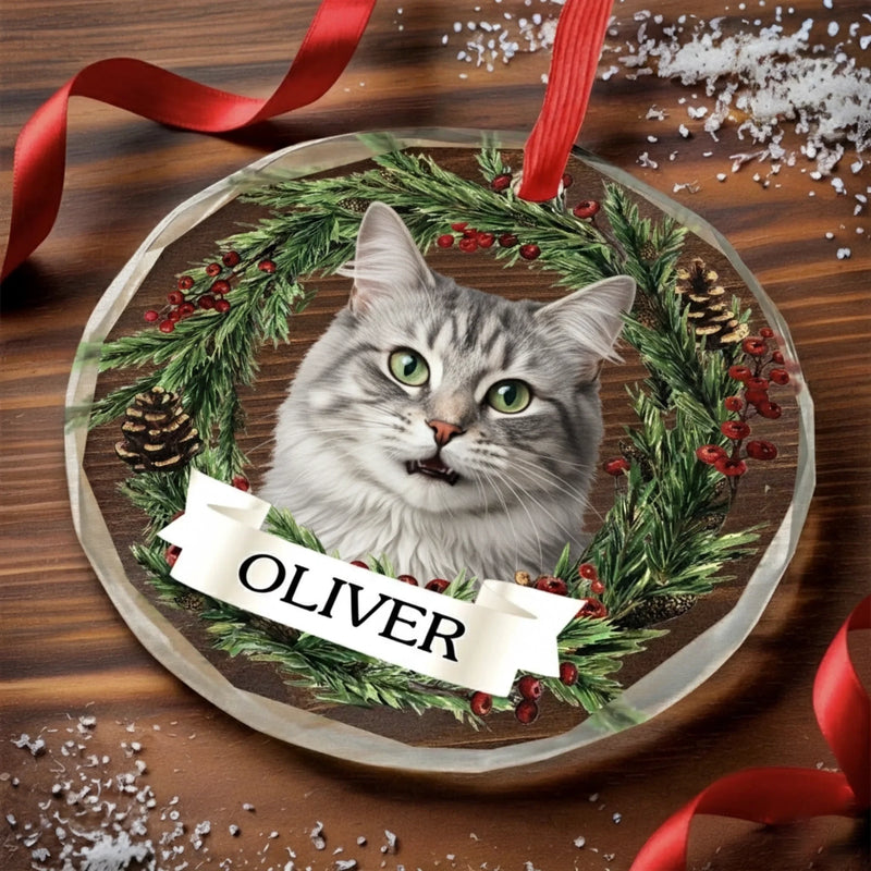 Custom Photo Circle Glass Ornament - Personalized Pet Christmas Memorial Sympathy Gifts For Dog Lovers, Cat Lovers - Forever Loved Never Forgotten