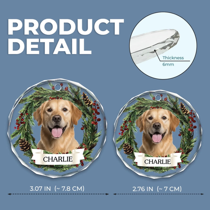 Custom Photo Circle Glass Ornament - Personalized Pet Christmas Memorial Sympathy Gifts For Dog Lovers, Cat Lovers - Forever Loved Never Forgotten