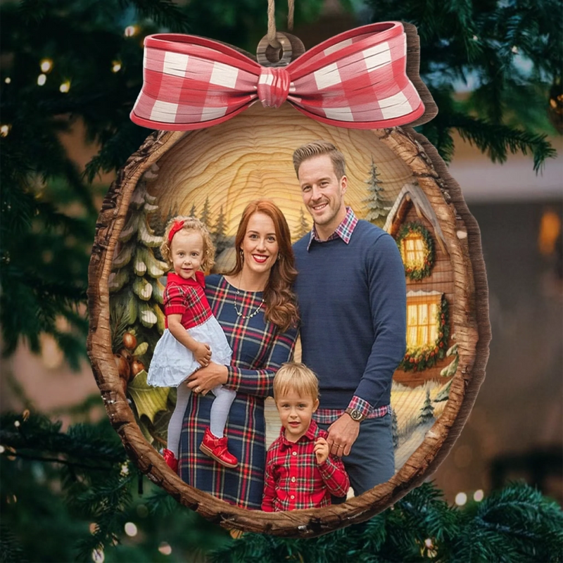 Custom Photo Wood Ornament - Personalized Christmas Birthday Gifts For Mom, Dad, Brother, Sister, Kids - Love Grows Best In Cozy Cabins