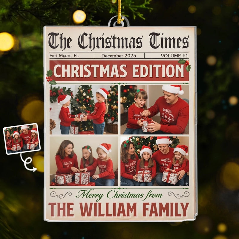Custom Photo Acrylic Ornament - Personalized Christmas Birthday Gifts For Mom, Dad, Brother, Sister, Kids - Extra, Extra, Love’s The Headline This Year