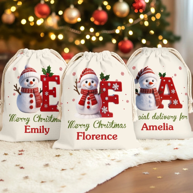 Custom Snowman Favor Bag - Personalized Christmas Birthday Gifts For Kids - Tiny Hands Big Smiles