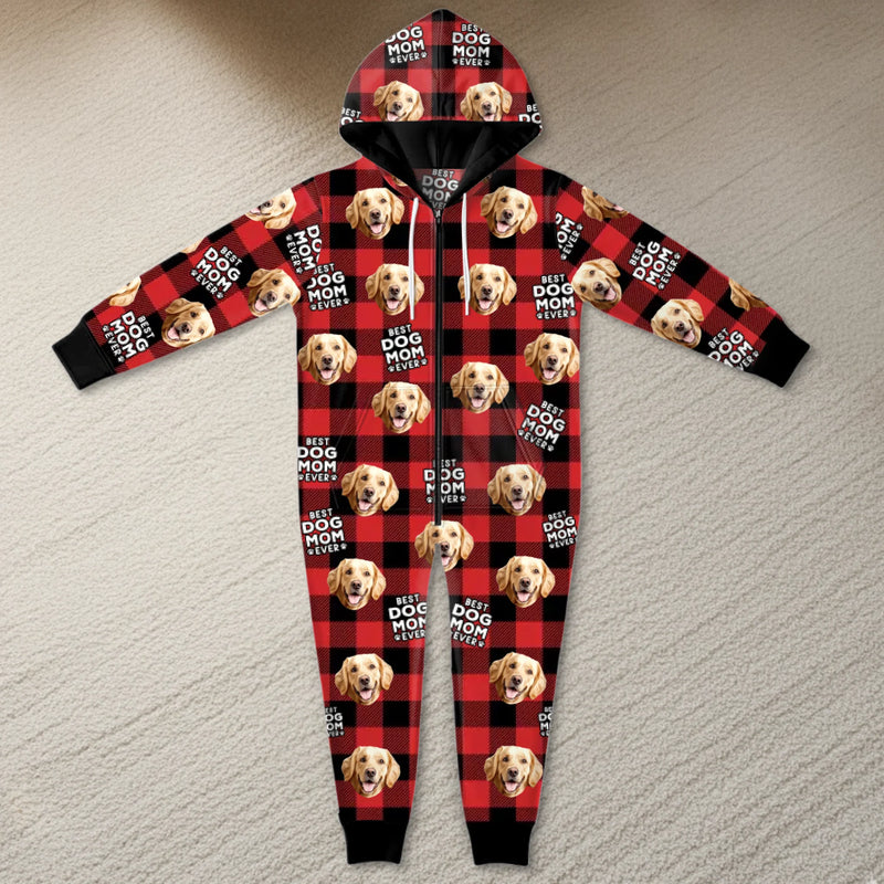Custom Photo Adult Onesie - Personalized Christmas Birthday Gifts For Dog Cat Lovers, Dog Dad And Mom, Cat Owners - Fleece Navidad