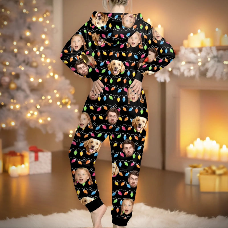Custom Photo Adult Onesie - Personalized Christmas Birthday Gifts For Family, Dog Cat Lovers - Santa’s Favorite Weird Family