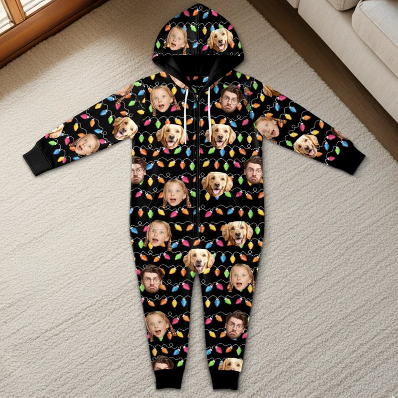 Custom Photo Adult Onesie - Personalized Christmas Birthday Gifts For Family, Dog Cat Lovers - Santa’s Favorite Weird Family