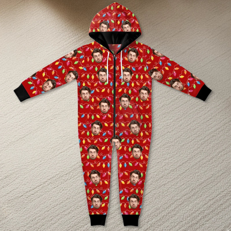 Custom Photo Adult Onesie - Personalized Christmas Birthday Gifts For Family, Dog Cat Lovers - Santa’s Favorite Weird Family